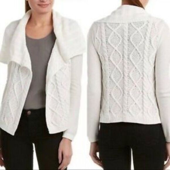 VINTAGE CABI CHUNKY CABLE KNIT LONG SLEEVE OPEN CARDIGAN SWEATER WHITE MEDIUM - Picture 2 of 11